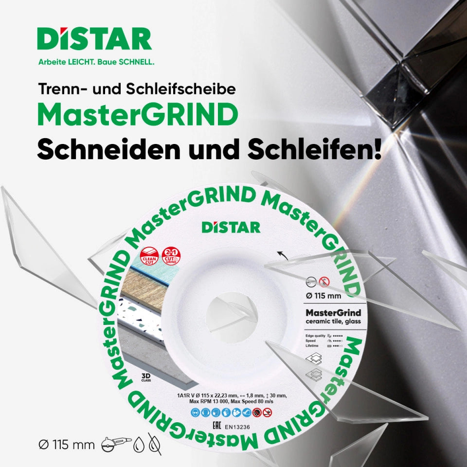 DIAMANTTRENNSCHEIBE 1A1R V 115X1,8/1,5X30X22,23 MASTERGRIND – 87015424065